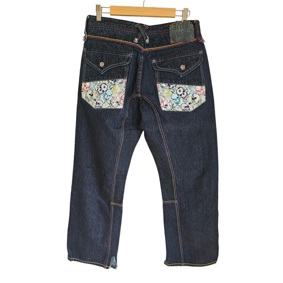 Artful Dodger Skull Design, Colored Stitching Distressed Jeans Sz 34, Y2K,  NEW - Picture 14 of 14